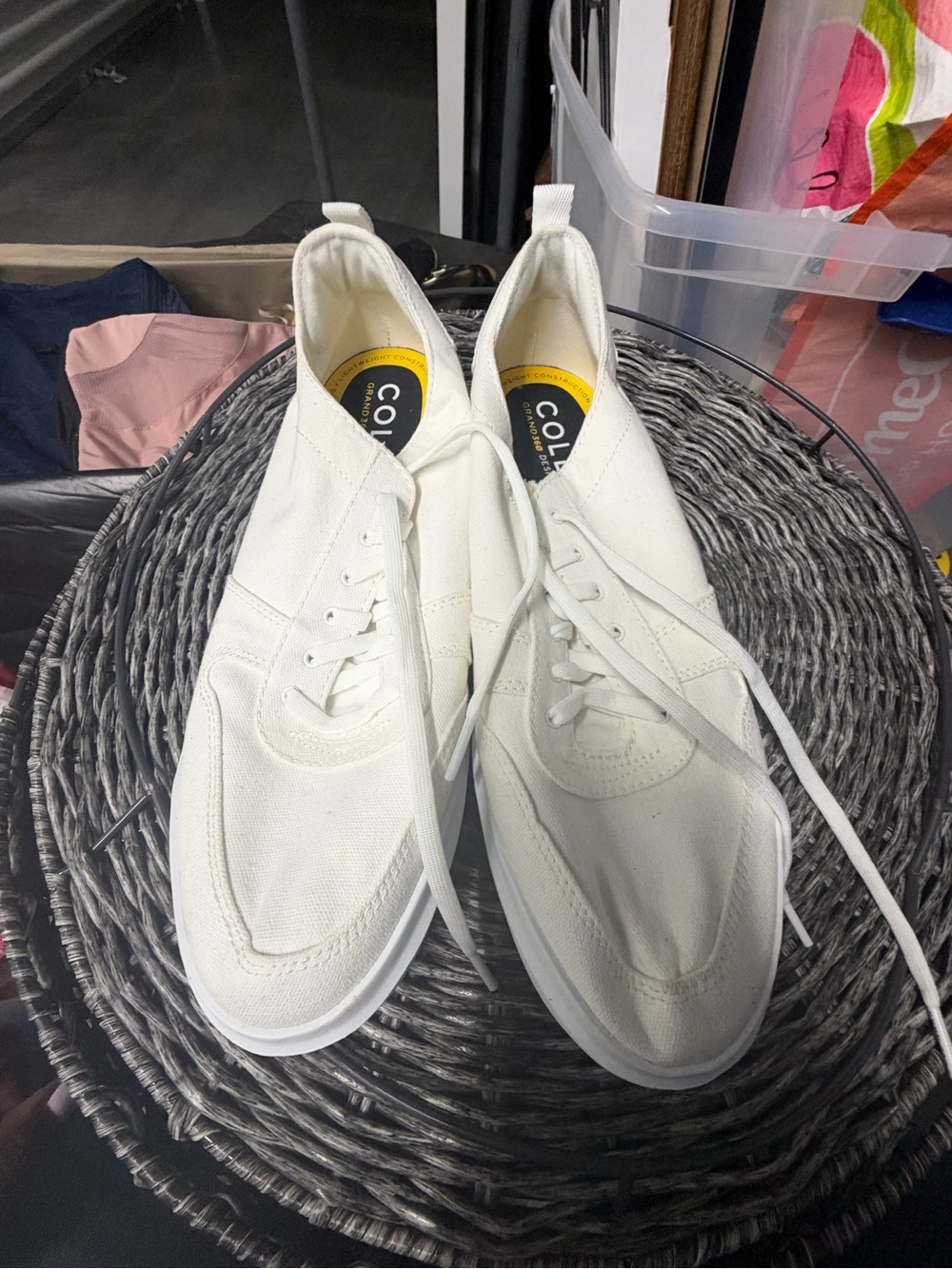 Cole Haan Off- White Canvas Lace-Up Sneakers